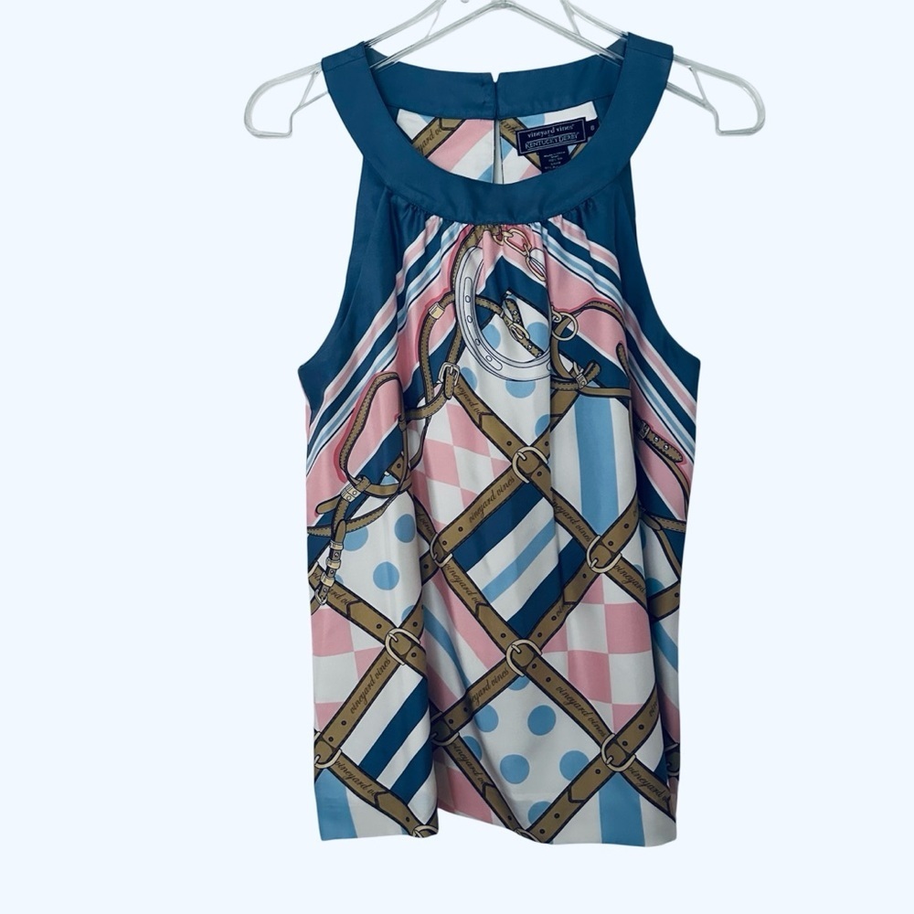 Vineyard Vines for Kentucky Derby Silk Halter Neck Sleeveless Top Size 8 - Picture 3 of 8
